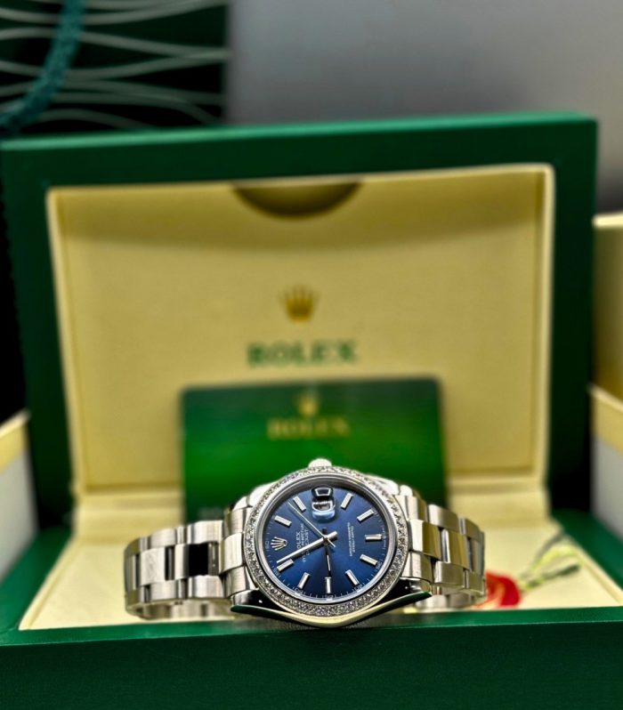 Rolex Datejust – Blue Dial with Diamond Bezel & Big Chain
